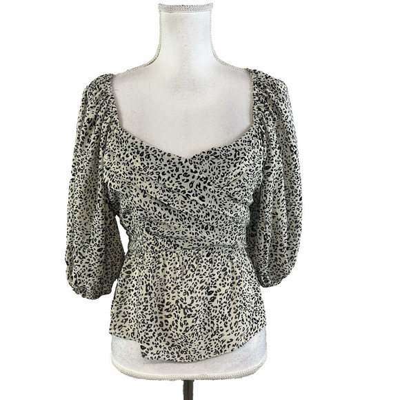 Sugar & Lips Blouse Top size Medium Black Brown Sheer Ruffle Puffy Sleeves Boho - Picture 1 of 9